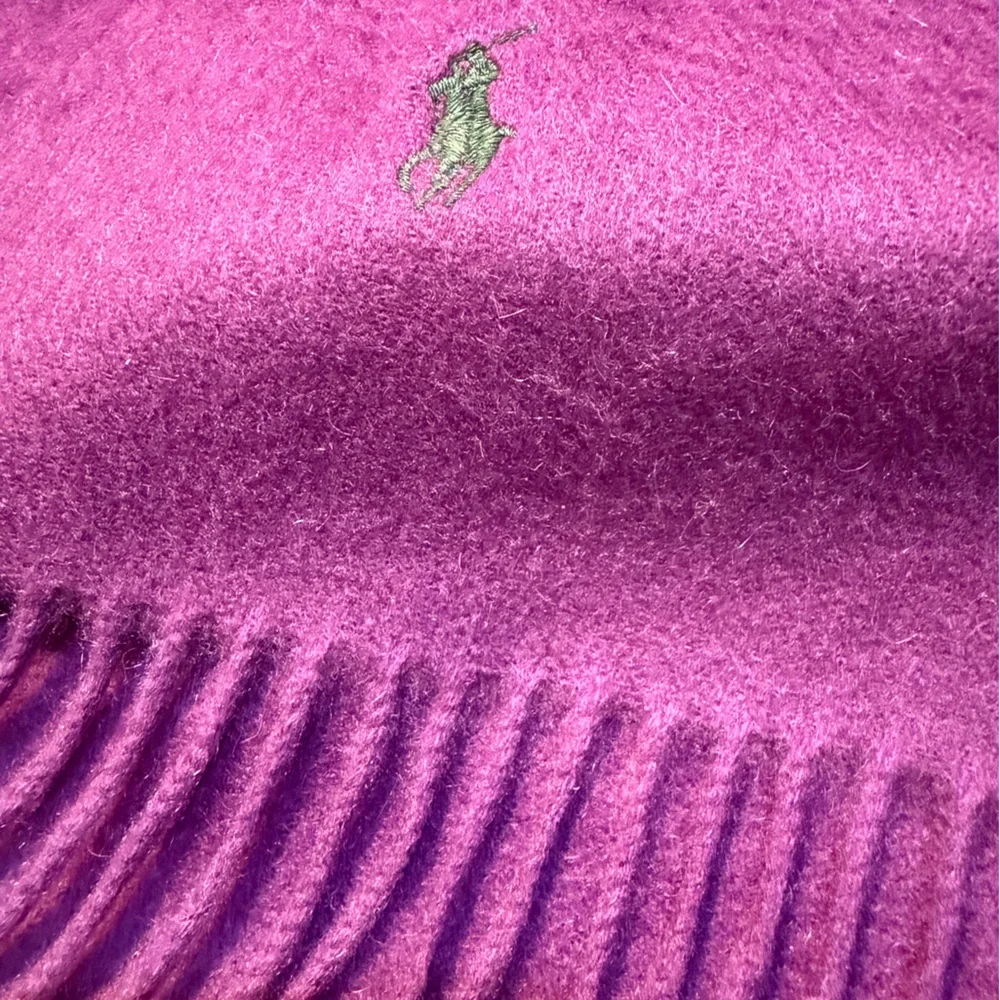 New! Polo Ralph Lauren 100% CASHMERE Fringe Purple Scarf Teal Green Pony